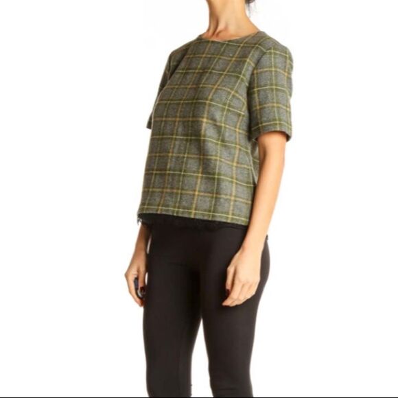 Banana Republic Grey Checkered Brunch‎ Top Short Sleeves Size XS - Picture 1 of 15